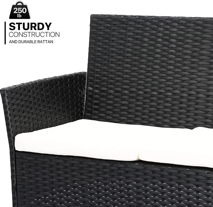 MoNiBloom 4 Pieces Patio Furniture Sets, Non Slip Foot Pads Wicker Rattan Sofa Chair with Soft Cushions and Sturdy Coffee Table for Backyard Porch Garden Poolside Balcony, Capacity 250 lbs, Black - LeafyLoom