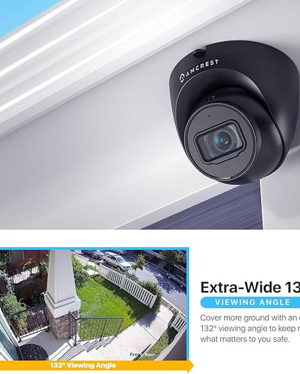 Amcrest 5MP Turret POE Camera, UltraHD Outdoor IP Camera POE with Mic/Audio, 5-Megapixel Security Surveillance Cameras, 98ft NightVision, 132° FOV, IP67, MicroSD (256GB) Black IP5M-T1179EB-AI-V3 Amcrest