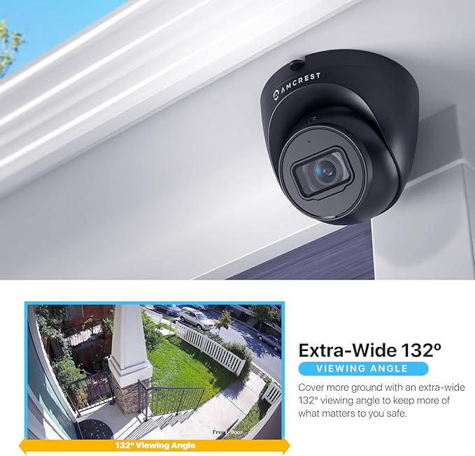 Amcrest 5MP Turret POE Camera, UltraHD Outdoor IP Camera POE with Mic/Audio, 5-Megapixel Security Surveillance Cameras, 98ft NightVision, 132° FOV, IP67, MicroSD (256GB) Black IP5M-T1179EB-AI-V3 Amcrest