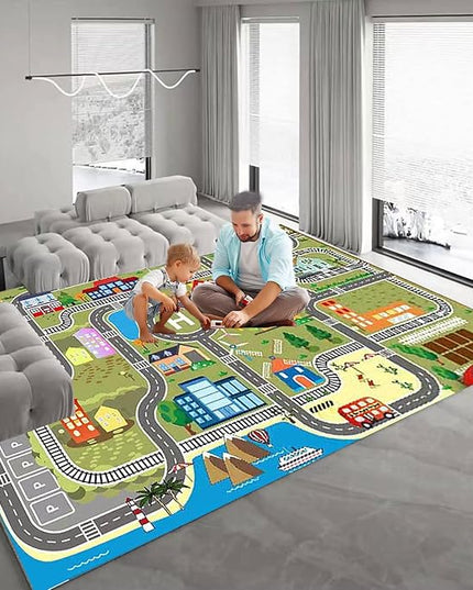 Kids Rug Play Mat for Toy Cars,City Life Road Traffic Educational Carpet,Have Fun Throw Rug,Non-Slip Nursery Rug for Boy and Girl Bedroom 180×270cm/71×106in - LeafyLoom
