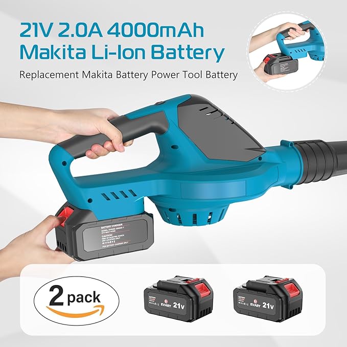 Leaf Blower Cordless with Battery and Charger, 21V Brushless 8000mAh 5 Speeds Adjustable Cordless Battery Powered Blower for Lawn Care, Electric Leaf Blower Cordless with 2 Batteries Cordless Blower - LeafyLoom