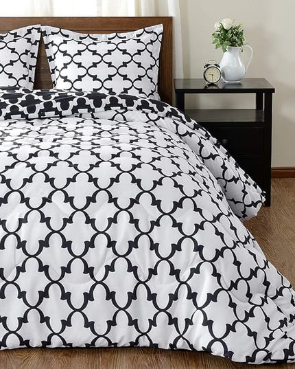 downluxe Printed Queen Comforter Set - Black Queen Comforter, Soft Bedding Sets for All Seasons -3 Pieces - 1 Comforter (88"x92") and 2 Pillow Shams(20"x26") - LeafyLoom