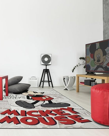 Gertmenian Disney Retro Classic Mickey Mouse Area Rug for Children & Teens, Kids Home Decor for Girls & Boys, 4x6 Large, Gray White, 31133 - LeafyLoom