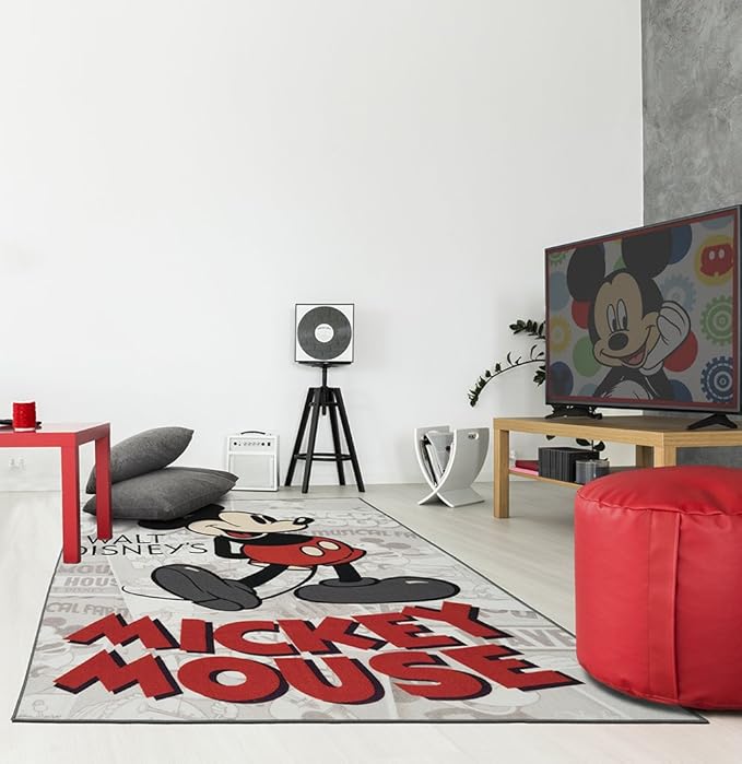 Gertmenian Disney Retro Classic Mickey Mouse Area Rug for Children & Teens, Kids Home Decor for Girls & Boys, 4x6 Large, Gray White, 31133 - LeafyLoom