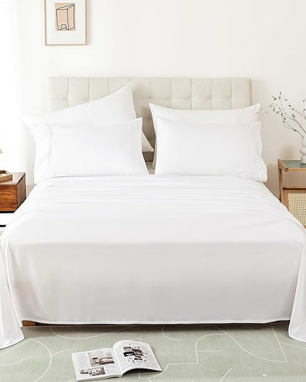 Queen Sheet Set - White Soft Breathable Bed Sheets for Queen Size Bed, Fit Deep Pocket Hotel Lxuury Sheets, Silky Cooling Bedding Sheets and Pillowcases, Wrinkle Free Oeko-Tex Sheets 4 Piece - LeafyLoom