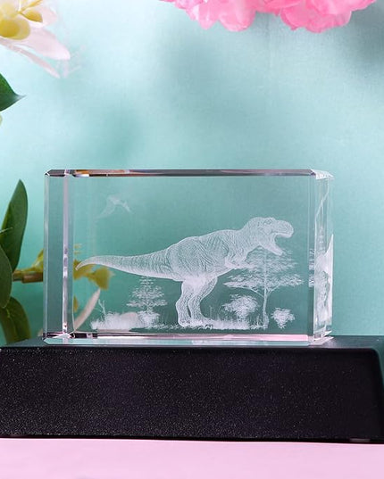 Qianwei Dinosaur Decor Room, Dinosaur Figurine Gifts Decorations Statues Stuff 3D Laser Etched Crystal for Dinosaur Lovers Men Birthday for Best Friend Kids Women Dad Keepsake&Paperweight - LeafyLoom
