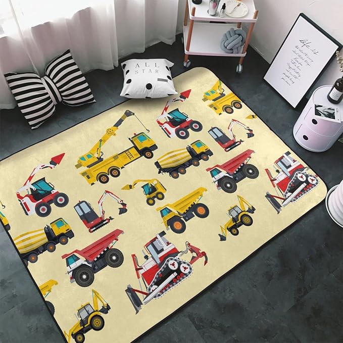 Tractor Truck Rug 60x39 inch Construction Car Play Room Boy Bedroom-Cartoon Construction Truck Tractor - LeafyLoom