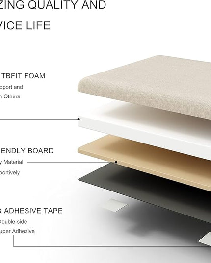 Tbfit Upholstered Tufted Floating Headboard for Queen Size Dorm Bed, Soundproof Peel and Stick, Wall Mounted, Pack of 9 Panels Sized 10” x 24”, Beige, Queen - LeafyLoom
