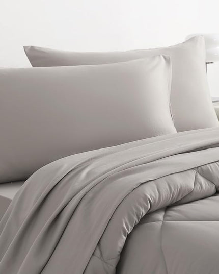 NTBAY Twin Comforter Set with Sheets, 5 Pieces Soft and Breathable Twin Bedding Set, Twin Bed in a Bag, Down Alternative Comforter Set Solid Color All Season, Kids Bedding Set, Smoke Grey - LeafyLoom