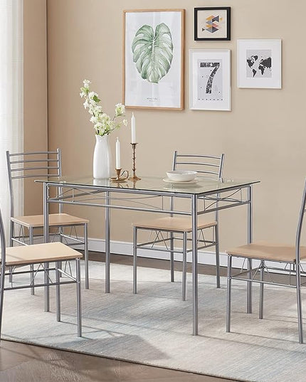 VECELO Kitchen Dining Table Sets for 4, 5 Piece Small Dinette with Chairs, Burnished Silver - LeafyLoom