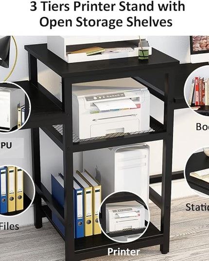 Tribesigns 96.9" Double Computer Desk with Printer Shelf, Extra Long Two Person Desk Workstation with Storage Shelves, Large Office Desk Study Writing Table for Home Office (Black) - LeafyLoom