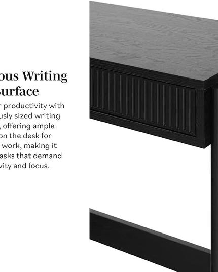 Walker Edison Office Writing and Computer Desk Spacious Desktop, Complementary in Living Spaces, 38 Inch, Reeded Black - LeafyLoom