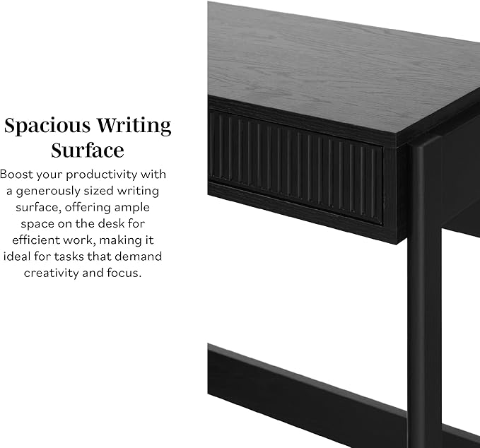 Walker Edison Office Writing and Computer Desk Spacious Desktop, Complementary in Living Spaces, 38 Inch, Reeded Black - LeafyLoom