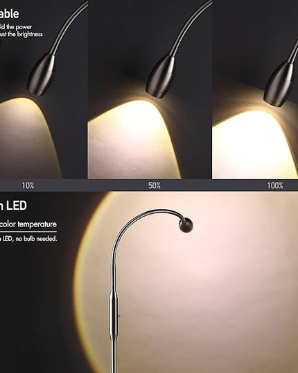 O’Bright Ray – Adjustable LED Beam Floor Lamp, Dimmable and Zoomable Spotlight, Flexible Gooseneck, Reading/Crafting Standing Lamp, Work Table Light, Brushed Nickel - LeafyLoom
