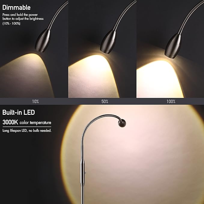 O’Bright Ray – Adjustable LED Beam Floor Lamp, Dimmable and Zoomable Spotlight, Flexible Gooseneck, Reading/Crafting Standing Lamp, Work Table Light, Brushed Nickel - LeafyLoom