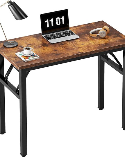 Need Small Computer Desk 31.5 inches Folding Table No Assembly Sturdy Small Writing Desk Folding Desk for Small Spaces, Rustic Brown AC5-8040-FB - LeafyLoom
