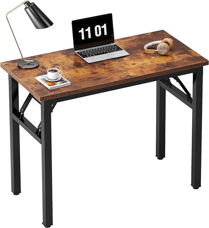 Need Small Computer Desk 31.5 inches Folding Table No Assembly Sturdy Small Writing Desk Folding Desk for Small Spaces, Rustic Brown AC5-8040-FB - LeafyLoom