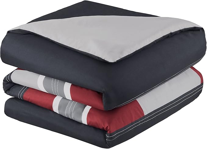 Comfort Spaces Casual Comforter Set Sporty Design, Vibrant Color, Active Lifestyle Boys Bedroom Décor, All Season Soft Microfiber Bedding Set, Decorative Pillow, Sham Black/Red Twin/Twin XL 3 Piece - LeafyLoom