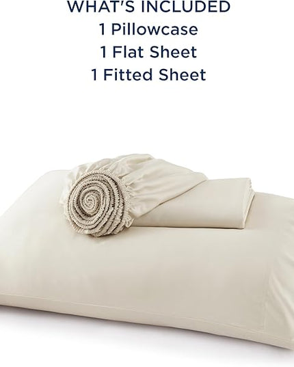 Bedsure Twin XL Sheet Set Dorm Bedding, Cooling Sheets Twin Extra Long Sheets, Rayon Derived from Bamboo, Deep Pocket Up to 16", Hotel Luxury Silky Bedding Sheets & Pillowcases, Light Beige - LeafyLoom