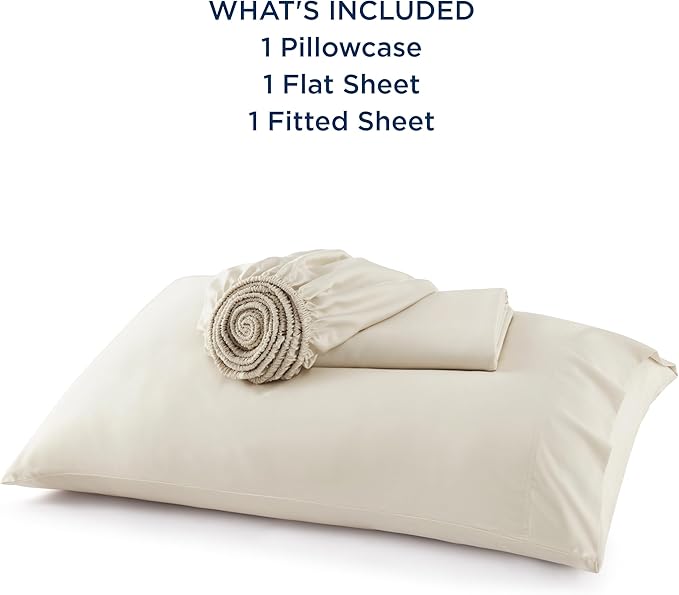 Bedsure Twin XL Sheet Set Dorm Bedding, Cooling Sheets Twin Extra Long Sheets, Rayon Derived from Bamboo, Deep Pocket Up to 16", Hotel Luxury Silky Bedding Sheets & Pillowcases, Light Beige - LeafyLoom