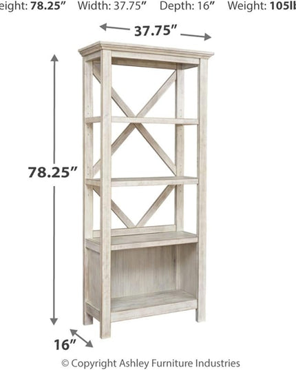 Signature Design by Ashley Carynhurst Rustic Farmhouse 75" Bookcase with 4 Shelves, White - LeafyLoom