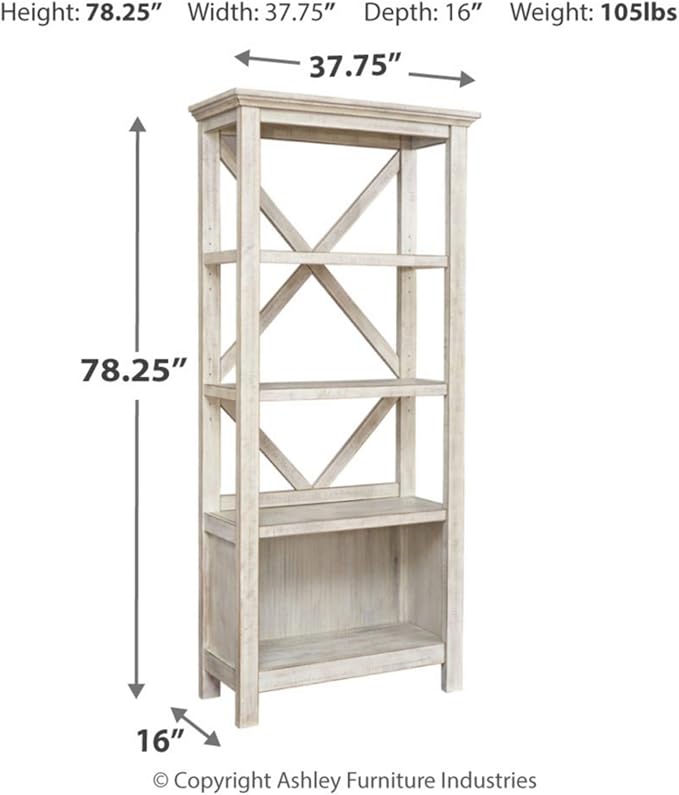 Signature Design by Ashley Carynhurst Rustic Farmhouse 75" Bookcase with 4 Shelves, White - LeafyLoom