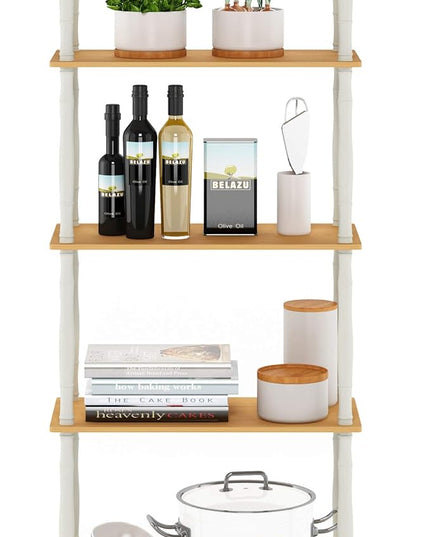 Furinno Turn-N-Tube 5-Tier Multipurpose Shelf / Display Rack / Storage Shelf / Bookshelf, Classic Tubes, Beech/White - LeafyLoom