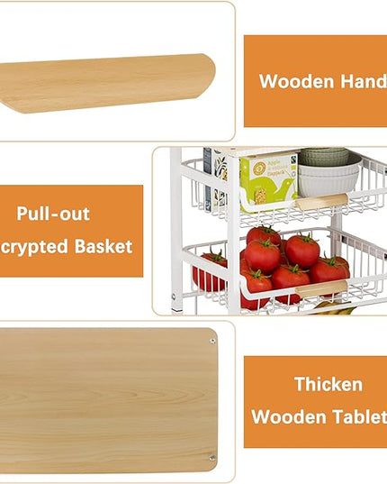 Pull-Out Kitchen Storage Cart 5 Tier Kitchen Fruit Cart on Wheels,Fruit Basket for Kitchen,Bedroom Kitchen Organizer and Storage Rack, Potato Onion Vegetable Storage (White) - LeafyLoom