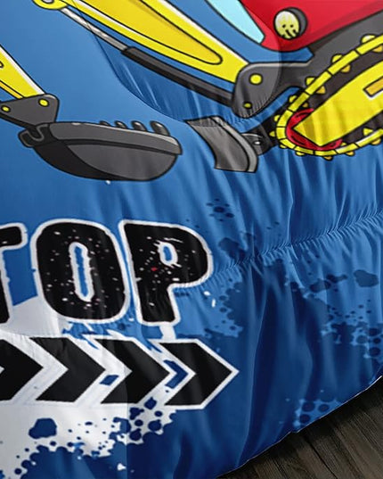 Axolotl Blue Excavator Bedding Queen,3Pcs Boys Construction Comforter Set,Cartoon Machinery Truck Bedding Set for Boys Kids Children Teens Bedroom Decor Cars Quilt Set with 1 Comforter 2 Pillowcase - LeafyLoom