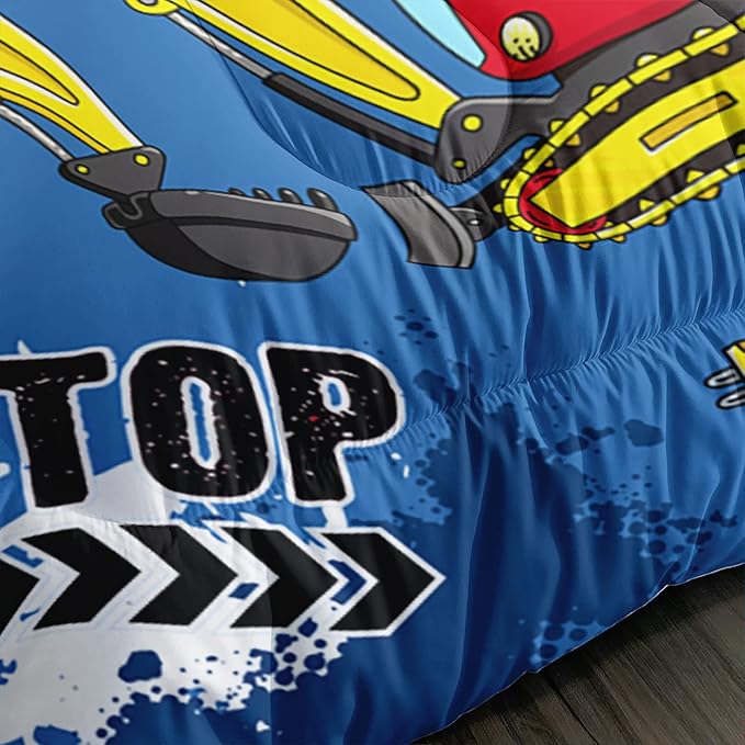 Axolotl Blue Excavator Bedding Full,3Pcs Boys Construction Comforter Set,Cartoon Machinery Truck Bedding Set for Boys Kids Children Teens Bedroom Decor Cars Quilt Set with 1 Comforter 2 Pillowcase - LeafyLoom