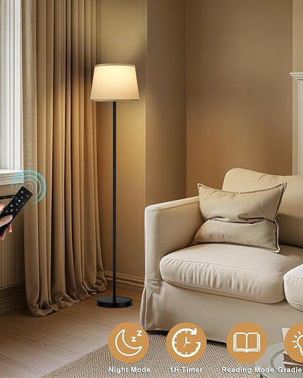 【Upgraded】 Floor Lamps for Living Room, Modern Floor Lamp with Remote Control, Dimmable Colors Temperature Standing Lamp Foot Switch, 9W Bulb Tall Lamps for Bedroom Office Kid Room - Grey - LeafyLoom