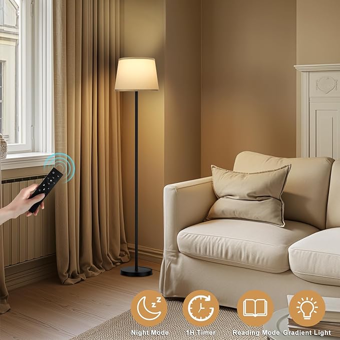 【Upgraded】 Floor Lamps for Living Room, Modern Floor Lamp with Remote Control, Dimmable Colors Temperature Standing Lamp Foot Switch, 9W Bulb Tall Lamps for Bedroom Office Kid Room - Grey - LeafyLoom