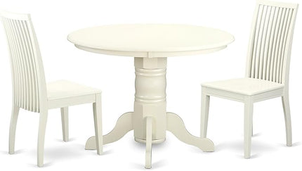 East West Furniture SHIP3-LWH-W 3 Piece Dinette Set for Small Spaces Contains a Round Kitchen Table with Pedestal and 2 Dining Chairs, 42x42 Inch, Linen White - LeafyLoom