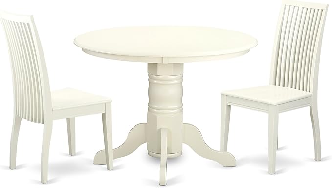 East West Furniture SHIP3-LWH-W 3 Piece Dinette Set for Small Spaces Contains a Round Kitchen Table with Pedestal and 2 Dining Chairs, 42x42 Inch, Linen White - LeafyLoom