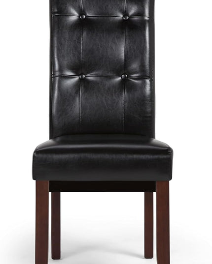SIMPLIHOME Cosmopolitan Parson Dining Chair (Set of 2), Midnight Black Faux Leather and SOLID WOOD, Square, Upholstered, For the Dining Room, Contemporary Modern - LeafyLoom