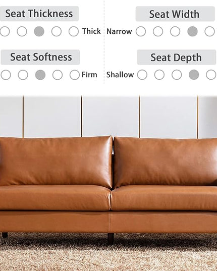 Dreamsir 80'' Faux Leather Sofa Couch, Mid-Century Modern Sofa with Solid Wooden Frame & Padded Cushions, 3-Seater Couch for Living Room, Apartment, Lounge Room (Brown) - LeafyLoom