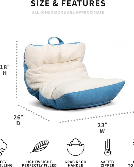 Big Joe Roma Kid's Bean Bag Chair, Oat Sherpa and Dusty Blue, Vegan Suede, 2 feet - LeafyLoom