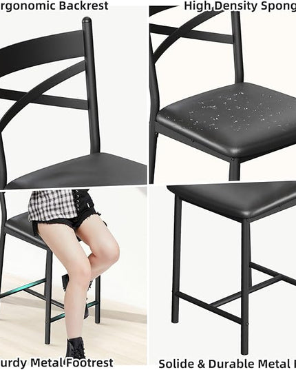 IDEALHOUSE Dining Table Set for 2, Expandable Kitchen Bar Table and Chairs for 2, 3 Piece Counter Height Top Dining Table Set with Upholstered Chairs Storage for Small Space, Black (Grey) - LeafyLoom