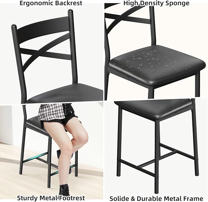 GAOMON Dining Table Set for 2, Kitchen Bar Table and Chairs for 2, 3-Piece Kitchen Table Set with 2 Upholstered Chairs, Expandable Counter Height Bar Table Set with 3 Storage Shelves, Black - LeafyLoom