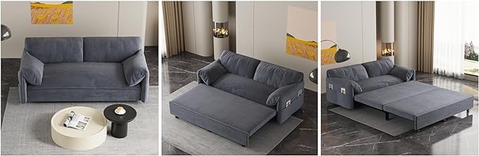 Oversized 3 in 1 Loveseat Sleeper Sofa Bed,Queen Size Love Seats W/Pull Out Couch and Padded Armrests Convertible Spacious Sofabed with Side Storage Pocket for Home Office Apartment Living Room - LeafyLoom