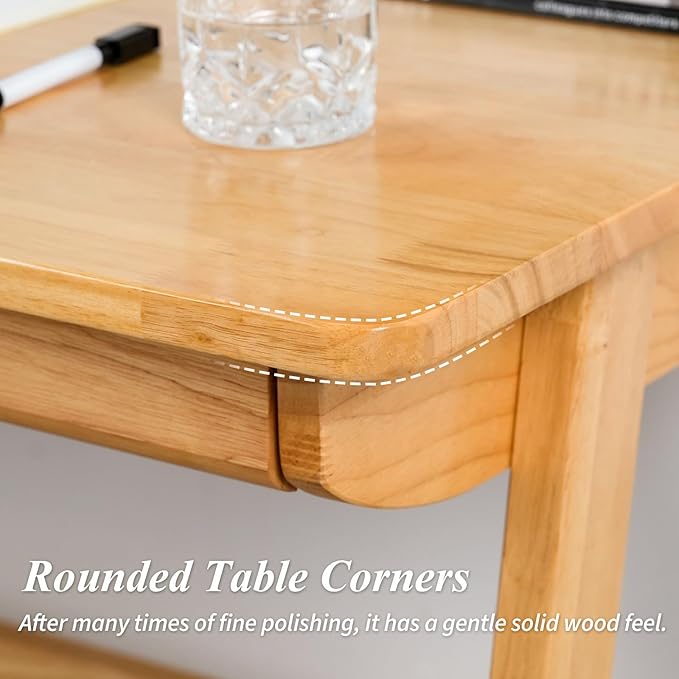 Computer Desk with Drawers, Solid Wood Writing Desk, Mid Century Modern Home Office Desks, Oak Study Table, Small Desk for Bedroom, 29.1 H x 39.4 W x 21.7 D Inches, Natural - LeafyLoom