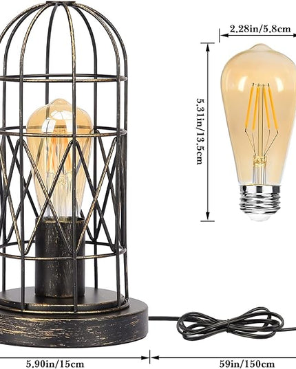 Industrial Table Lamp, Small Touch Lamp with Rustic Cage Vintage Bedside Lamp 3 Way Dimmable Nightstand Lamp Edison Desk Lamp for Bedroom, Living Room, Hallway, Entryway, Kitchen, 4W LED Bulb Included - LeafyLoom
