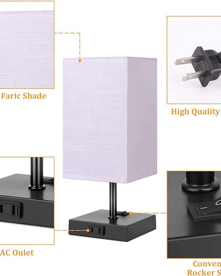 Dott Arts Table Lamp for Bedroom Set of 2,Minimalist Bedside Lamps with AC Outlets，Night Light 2700K 4000k 5000K Small Nightstand Lamps for Living Room Kids Room Office(Bulbs Included) - LeafyLoom