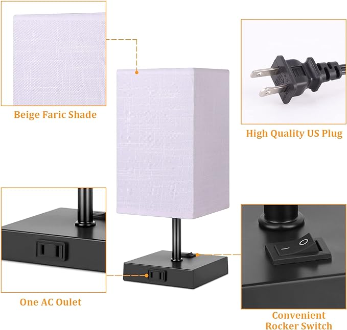 Dott Arts Table Lamp for Bedroom Set of 2,Minimalist Bedside Lamps with AC Outlets，Night Light 2700K 4000k 5000K Small Nightstand Lamps for Living Room Kids Room Office(Bulbs Included) - LeafyLoom