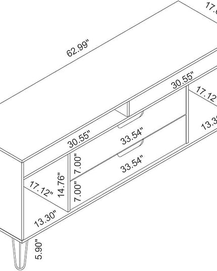 Manhattan Comfort Rockefeller Modern 2 Drawers Living Room Television Stand with Metal Legs, 62.99", White - LeafyLoom