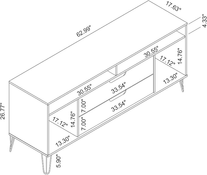Manhattan Comfort Rockefeller Modern 2 Drawers Living Room Television Stand with Metal Legs, 62.99", Off White - LeafyLoom