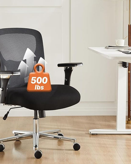 Sweetcrispy Big and Tall Office Desk Chair with Lumbar Support, 500lbs Heavy Duty Mesh Ergonomic Computer Chair with Arm and Wide Comfy Seat, Wheels for Adult - LeafyLoom