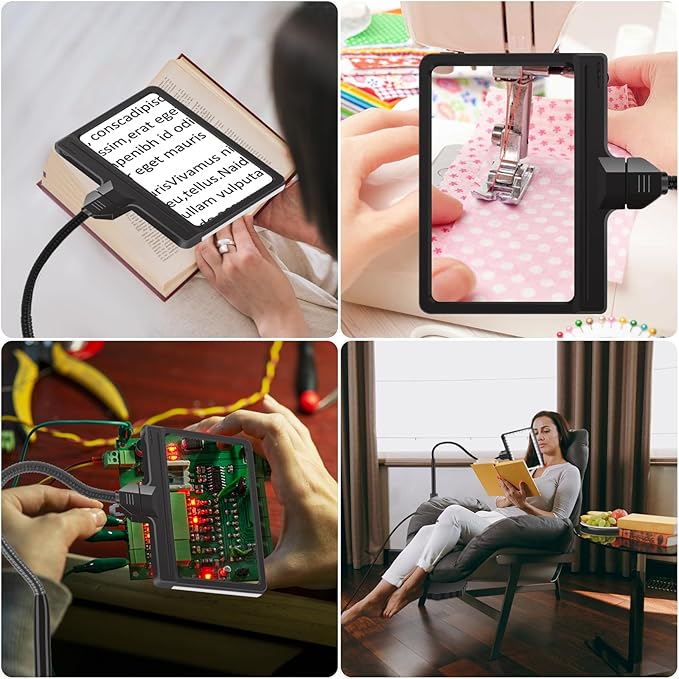 5X Magnifying Glass with Light and Stand, Adjustable Brightness Magnifying Floor Lamp, Gooseneck Arm Lighted Magnifier for Reading, Crafts and Close Work - LeafyLoom