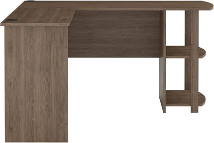 Dakota L-Shaped Desk with Bookshelves, Rustic Oak - LeafyLoom
