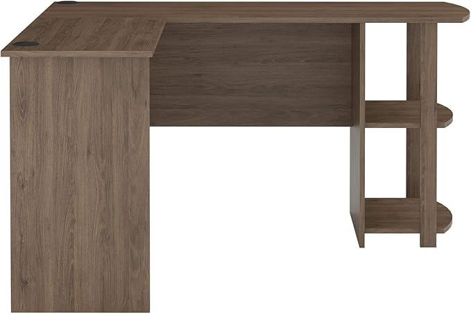 Dakota L-Shaped Desk with Bookshelves, Rustic Oak - LeafyLoom